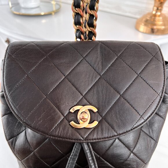 Authentic Chanel Backpack Matelasse Daypack Brown Leather Duma B0879 - Picture 9 of 16